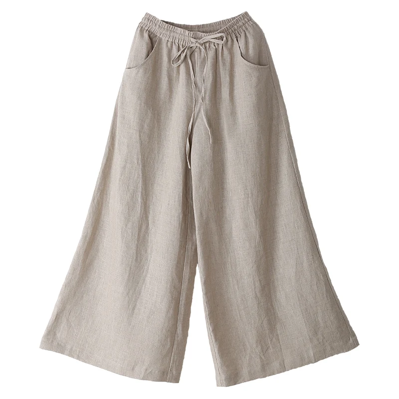 

LZJN-Женские льняные брюки на шнурке, длинные брюки, винтажные брюки, эластичные, с высокой талией, широкие брюки, весна, лето, 2025 г.