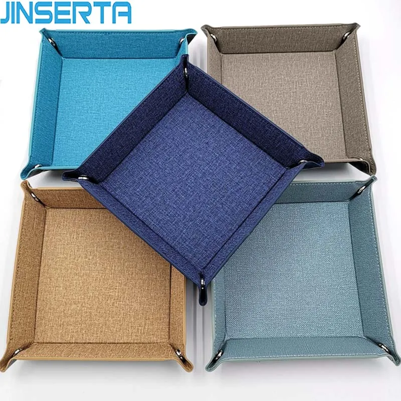 JINSERTA PU Leather Valet Trinket Folding Tray Dice Rolling Tray Creative Collapsible Phone Key Wallet Coin Storage Box