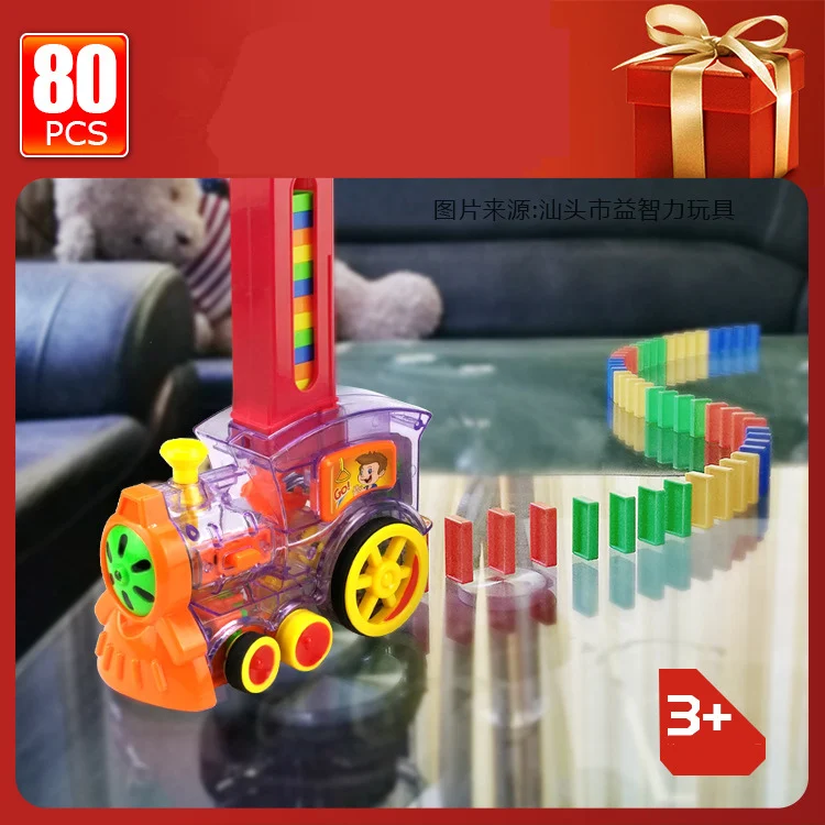 Domino โดยอัตโนมัติอัพเดต Domino รถไฟ Acousto-Optic Building Block DIY HAND-Eye Coordination Toy ชุดของเล่นเด็กของขวัญ