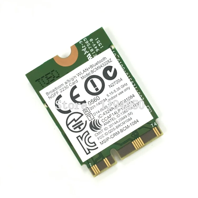 Broadcom BCM943228Z อะแดปเตอร์เครือข่าย PCI Express mini Card (M.2) 802.11 B/A/G/N การ์ด WIFI 300 Mbps 2.4 GHz/5 GHz BCM943228 BCM43228