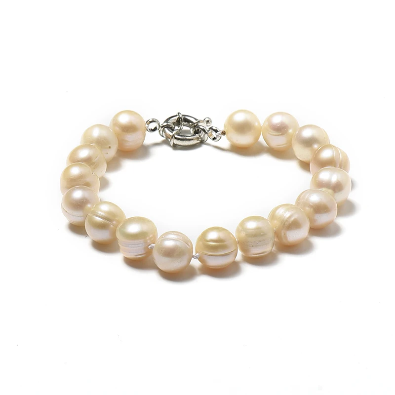 Cream Yellow Pear beads with  Full and Texture add  Yellow gloss  9-10 MM customized Freshwater  Natural pearl Bracelet