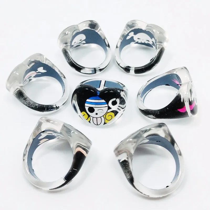 Wholesale 50/100pcs Lots Acrylic Punk Cartoon Pirate Skeleton Girl Boys Kids Children Rings Accessories halloween Toy Jewelry