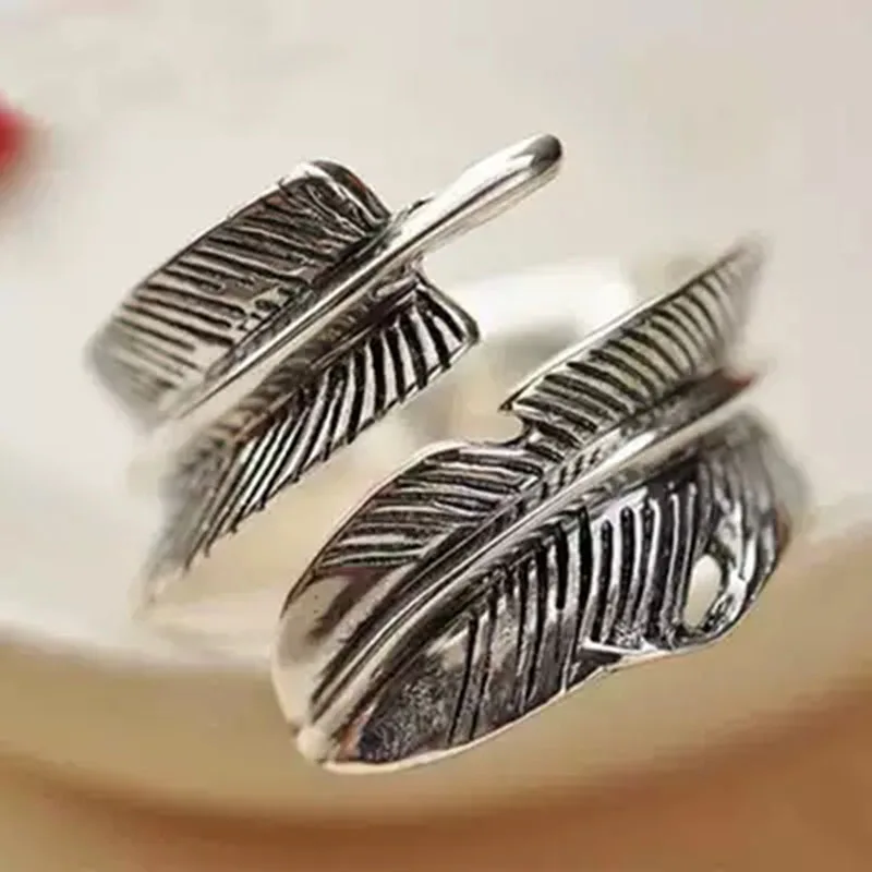 925 Ring men sterling silver Vintage 925 sterling silver jewelry Thai silver men and women personality feather arrow open ring