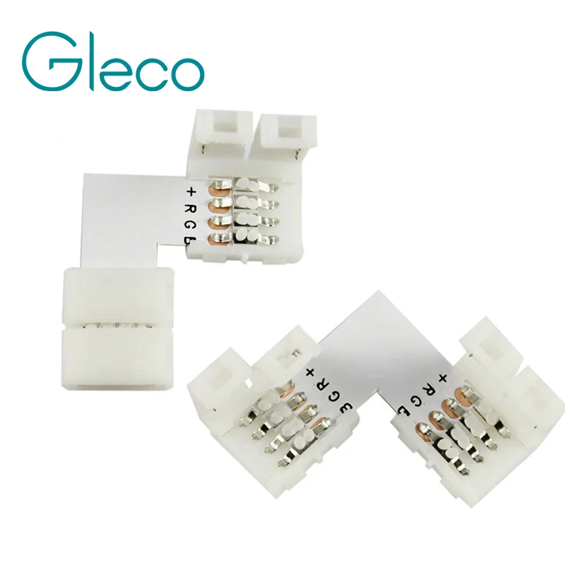 

5pcs 4 pin LED Connector L Shape For connecting corner right angle 10mm 5050 LED Strip Light RGB Color