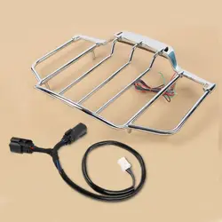 Motorcycle Chrome Trunk Top Luggage Rack with LED Light For Harley Touring Road King Electra Glide 2014-2024