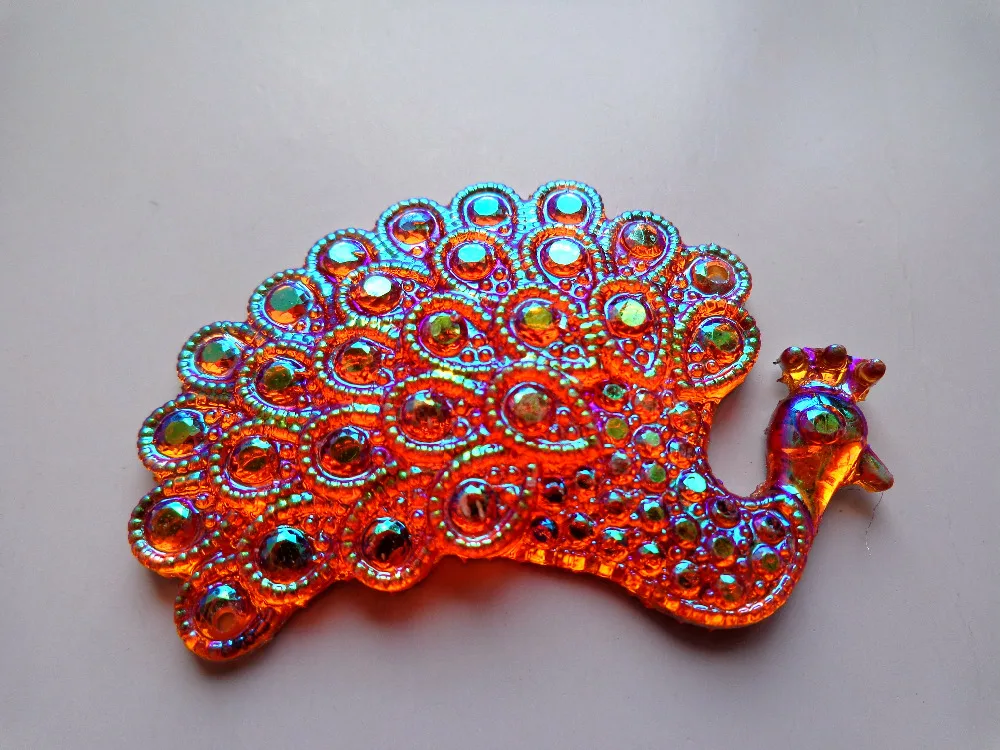 10pcs  new fashion style sew on crystls  peacock shape 48*33mm flatback orange rhinestones 2 holes gem stone  for dress