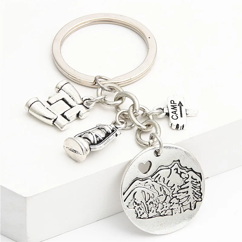 1pc New Style Women And Men Camp Jewelry Pine Tree In The Mountain Keychain Christmas Gift For Nature Lover E2135