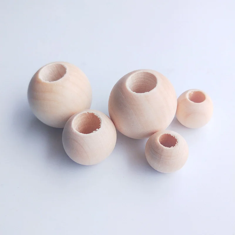 15/20/25/30mm Big Hole Natural Ball Wood Spacer Beads Eco-Friendly Teething Beads DIY Jewelry Making Accessories