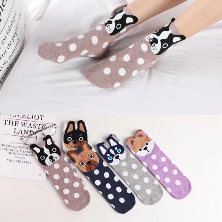 

Autumn And Winter New Female Middle Tube Leisure Dot Dog Breathable Cotton Women Socks Wholesale 10pair/lot