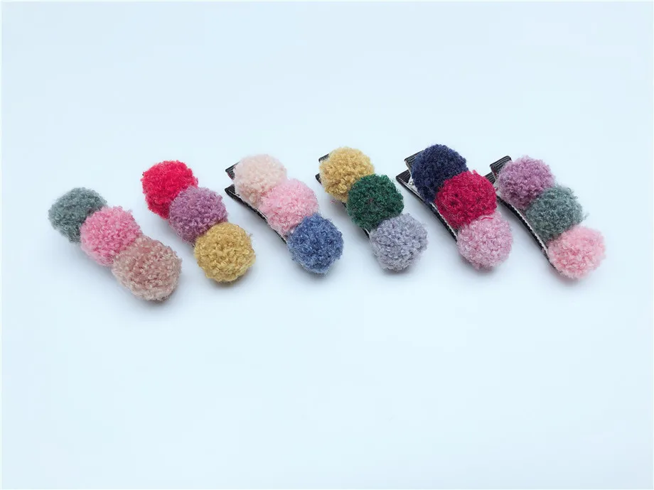 Boutique 30pcs Fashion Cute Pom Pom Bow Hairpins Solid Candy Color Balls Hair Clips Princess Headwear Hair Accessories