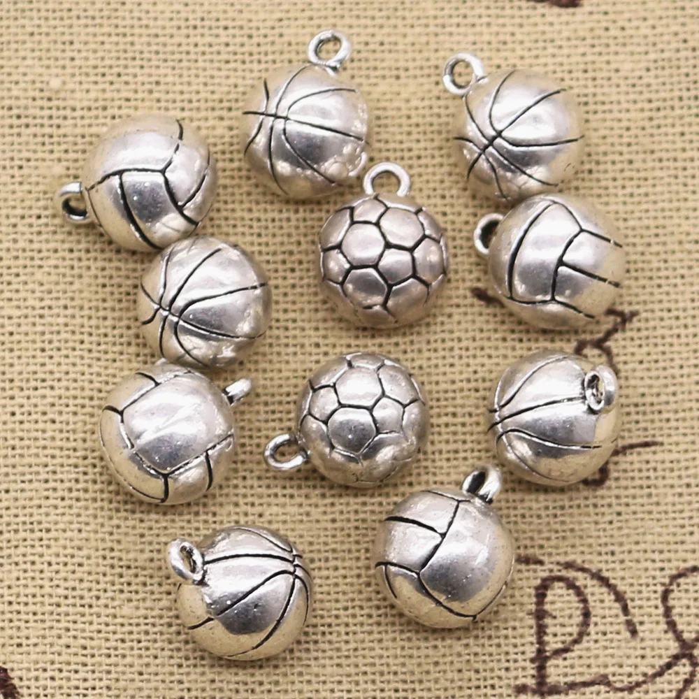 5pcs Charms 3D Football Volleyball  Basketball 15x11x11mm Pendant Making fit,Vintage Tibetan Bronze,DIY Findings Jewelry