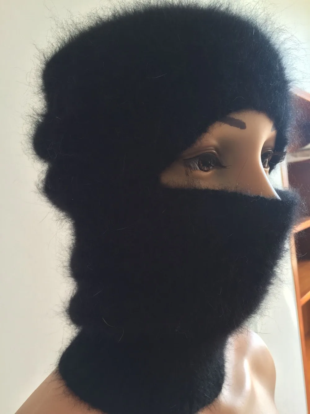 Fluffy Mink Cashmere Winter Ski Mask Balaclava Angora Rabbit Knitted Hat Scarf Neck Warmer For Men Or Women Fleece Cap  JN650