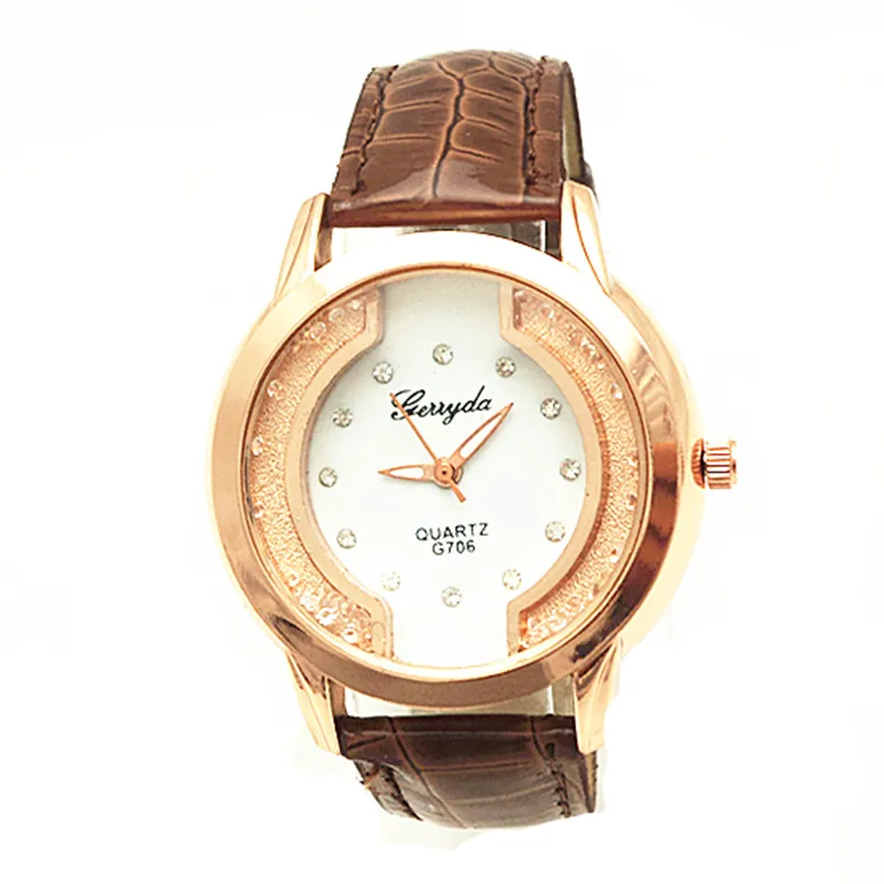 Gerryda – montres à la mode pour femmes, montre à mouvement de sable avec boîtier plaqué or, bracelet en cuir PVC avec mouvement à quartz, 706