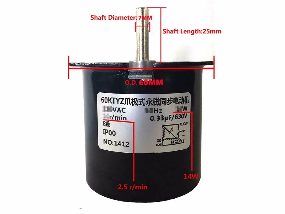 Imagem -02 - Motor Síncrono de Eixo Excêntrico 60ktyz ac 110v 60hz 1.2 2.5 10 15 20 30 40 50 60 80 100 110 Rpm cw Ccw 14w Motor de Engrenagem