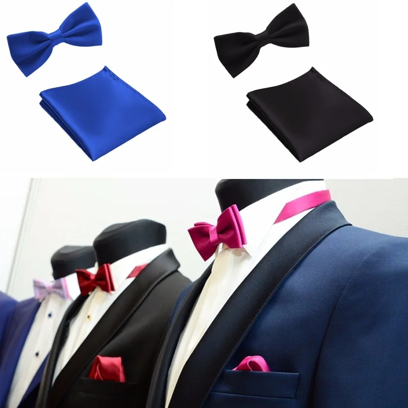 

Tie Set Men's Apparel Accessories Bow Ties Pocket towel Mariage Solid color Polyester Butterfly Handkerchief