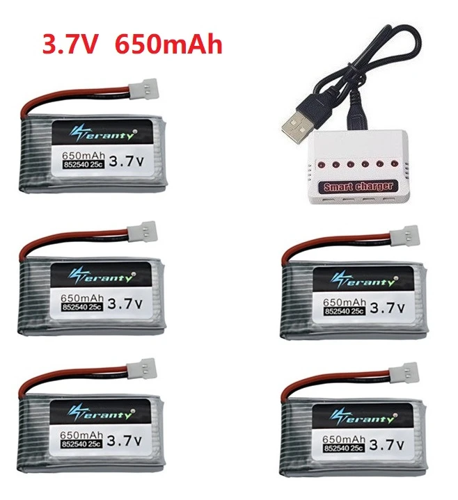 Teranty Power 3.7V 650mAh bateria z ładowarką USB do SYMA X5C X5C-1 X5 H5C X5SW 852540 3.7V Lipo Drone akumulator