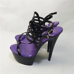 15 cm slippers, patent leather sexy plus-size high-heeled model sandals, fall dancing sandals