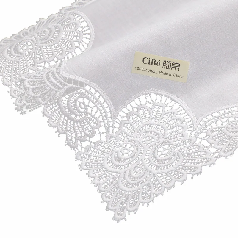 A003: White premium cotton lace handkerchiefs 10 piece/pack blank crochet hankies for women/ladies wedding gift