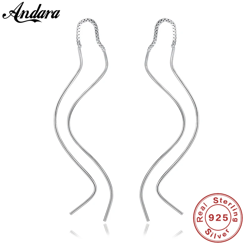 New Arrival 100% 925 Sterling Silver Wave Line Long Earrings for Women Silver Jewelry Stud Earrings