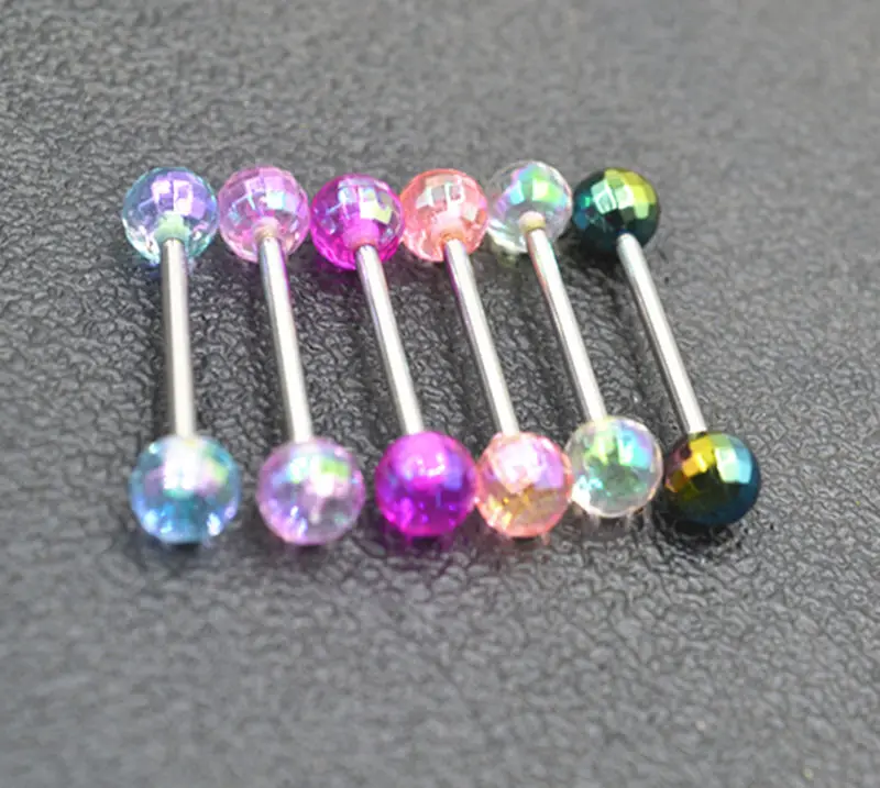 

LOT50pcs Surgical Steel New Tongue Ring Bar Nipple Barbells Body Piercing 14G NEW Arrived Colorful Resin Ball