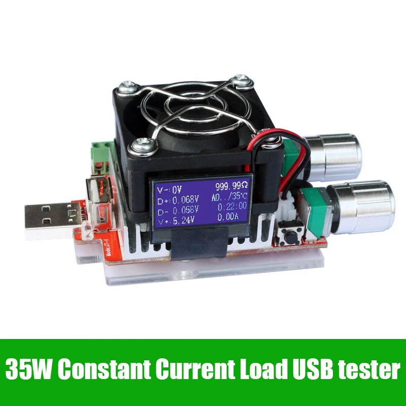 35w usb load electronic adjustable constant current aging resistor battery voltage capacity tester qualcomm qc2.0/3.0 voltmeter