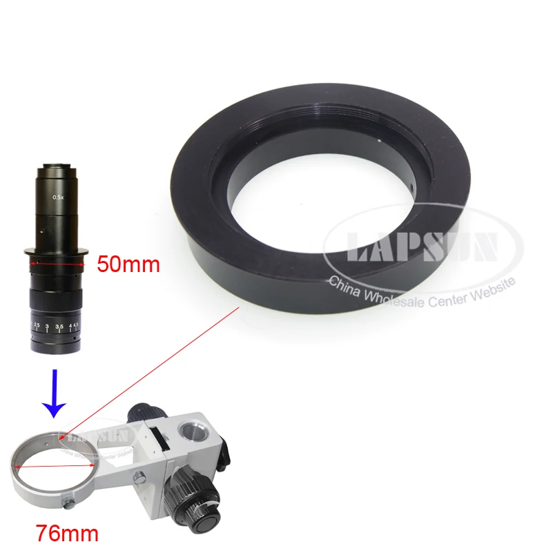 Stereo Microscope 76mm to 50mm Ring Adapter For 76mm Adjustment Bracket XDS 10A 180X 360X C-mount Lens Video Microscope Camera