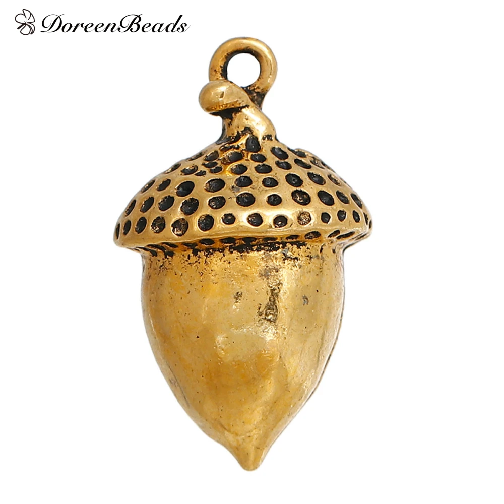 DoreenBeads Zinc Based Alloy 3D Charms Acorn Silver Color Gold 28mm(1 1/8\