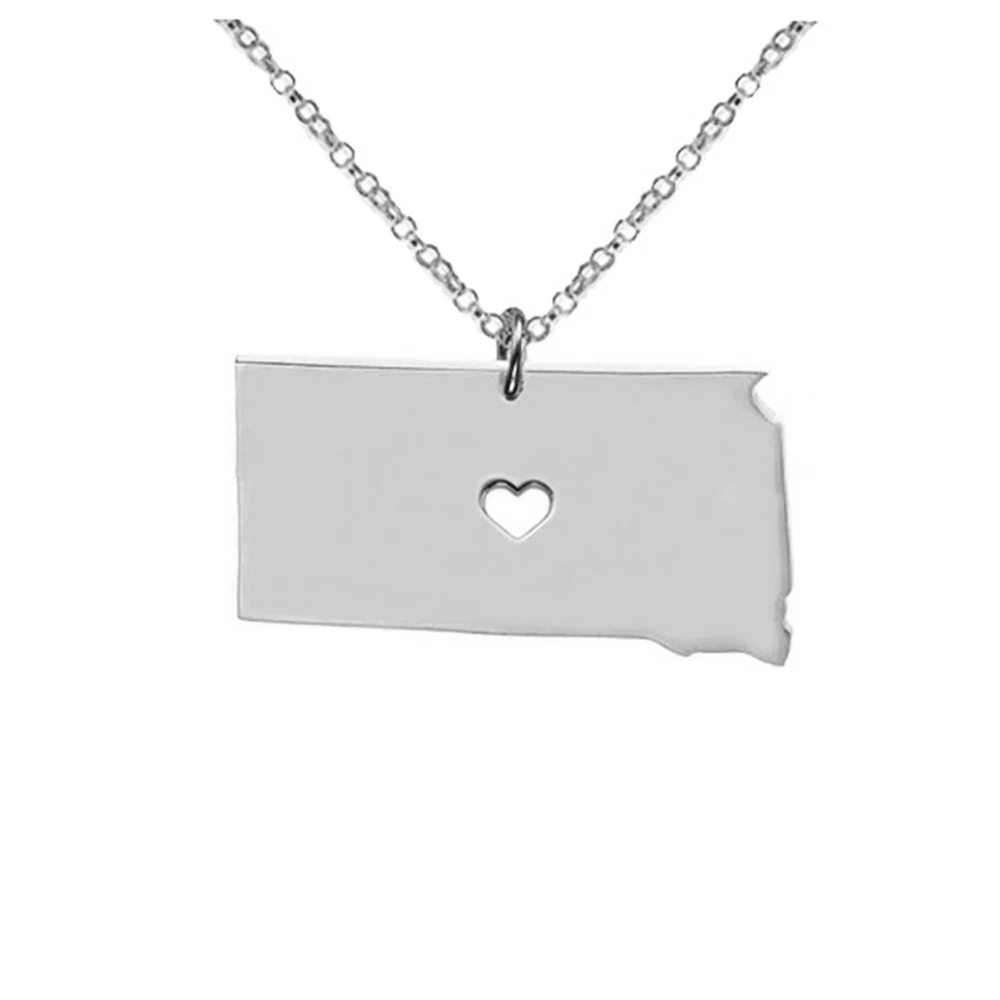 United States America Map Necklace Jewelry Stainless Steel South Dakota Map Pendant Necklaces For Women Men