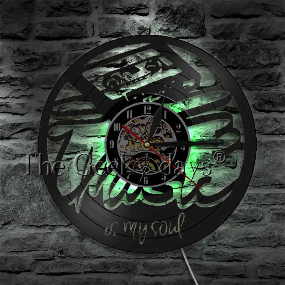 Handmade Music Is My Soul Silhouette Icon Decorative Wall Lighting Music Theme Vintage LED Wall Clock With Color Change