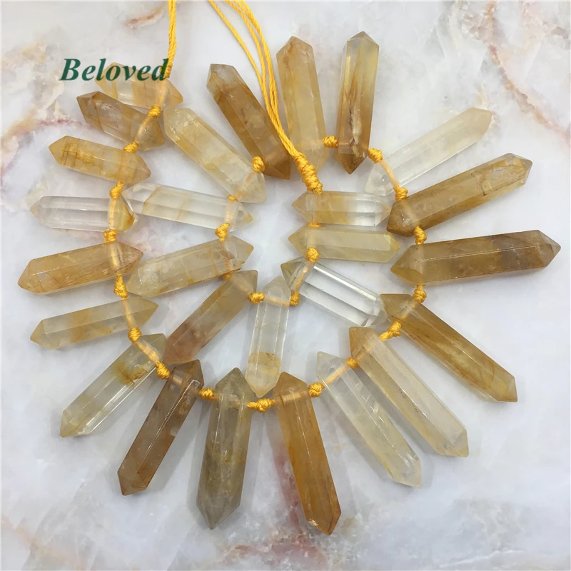 

15.5" Double Terminated Citrines Stone Strand Beads, Natural Yellow Crystal Quartz Pillar Point Bracelet Loose Beads, BG2311036