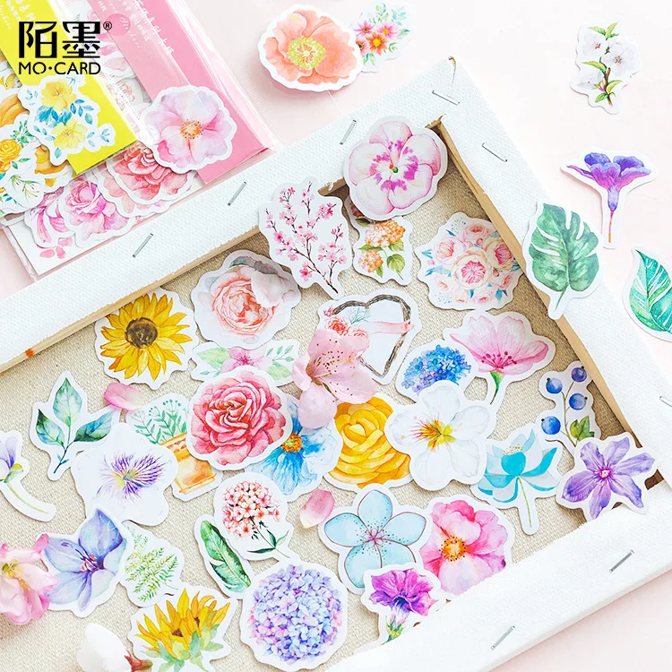 45pcs/pack Creative sakura Mark Decorative Art paper Stickers Flower Sea Adhesive Stickers DIY Decoration Diary Stickers