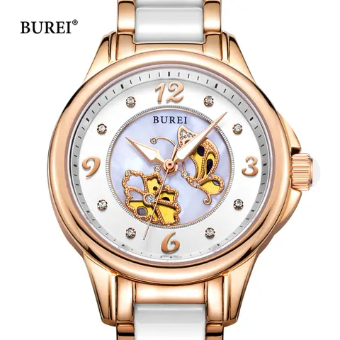 BUREI 브랜드 여성용 패션 팔찌 시계, 럭셔리 방수 스테인레스 스틸 쿼츠 손목 시계, Montre Femme