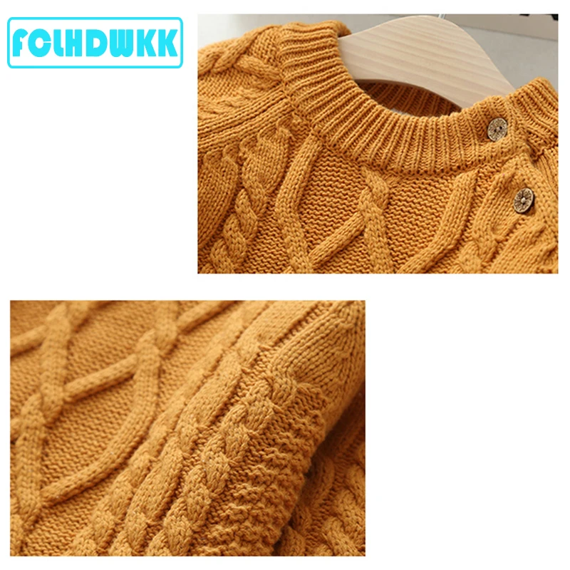 FCLHDWKK Pure Color Thicken Winter Baby Girl Sweater Boy Girls Kid Thicken Knitted Bottoming Shirts Pullover Sweaters 18M-8T