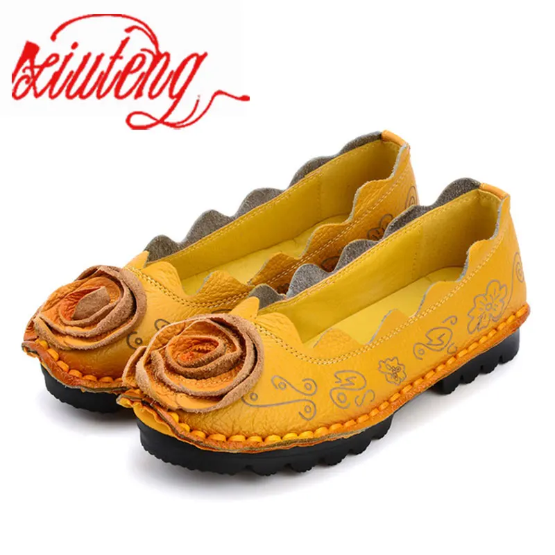 Xiuteng 2023 Handmade Genuine Leather Shoes flat Flowers Single Shoes National Wind Comfortable Soft Bottom Summer Peas Shoes