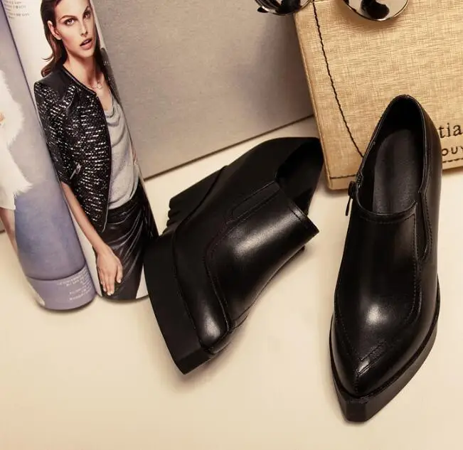 XGRAVITY 2027 Sexy Genuine Leather Lady High Heel Dress Wedges Design Pointed Toe Woman High Heels Ladies Platform Shoes A067