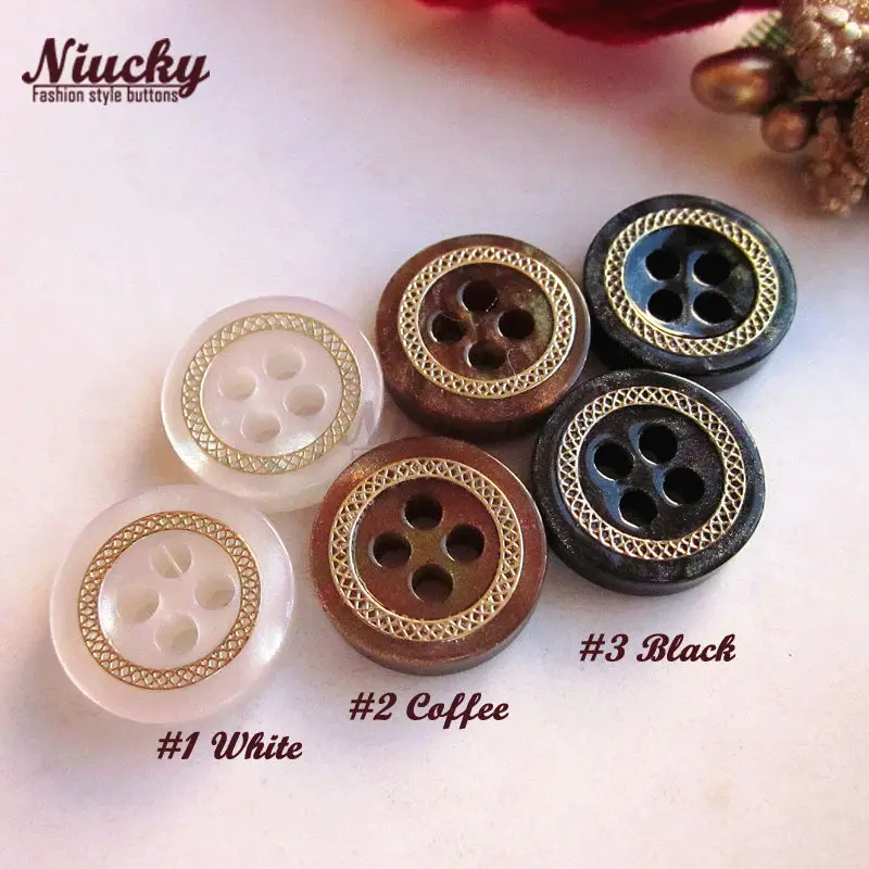 Niucky 11.3 mét 7/16 "4 lỗ đồng vàng pearlescent may cho ngành may mặc trắng Cà Phê nút màu đen nguồn cung cấp R0201-022