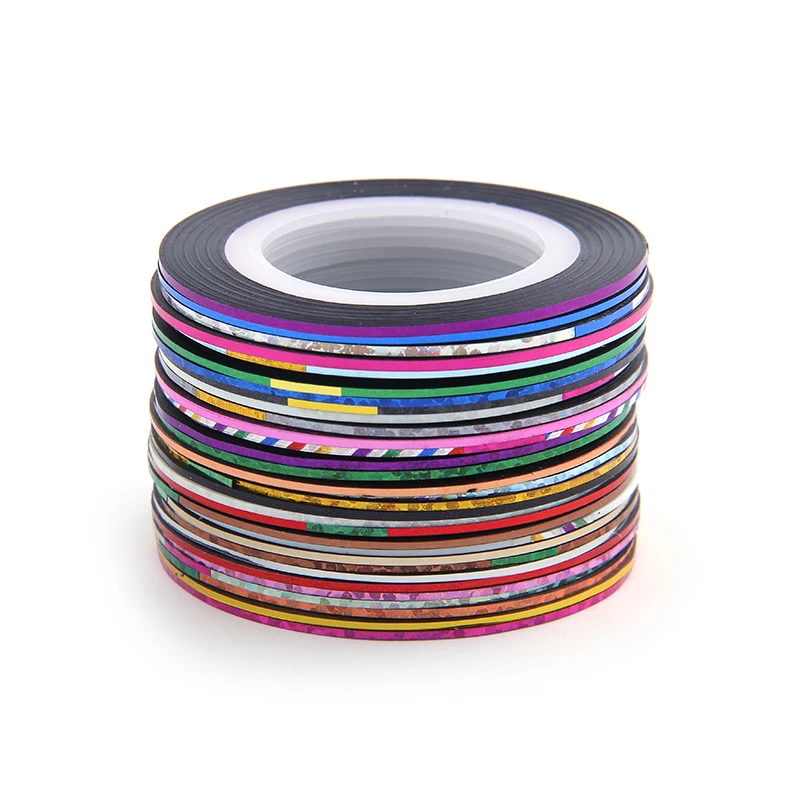 30 rolls +1 case Mixed Colors Rolls Striping Tape Line DIY Nail Art Tips Decoration Sticker Nail Art Metallic yarns strips