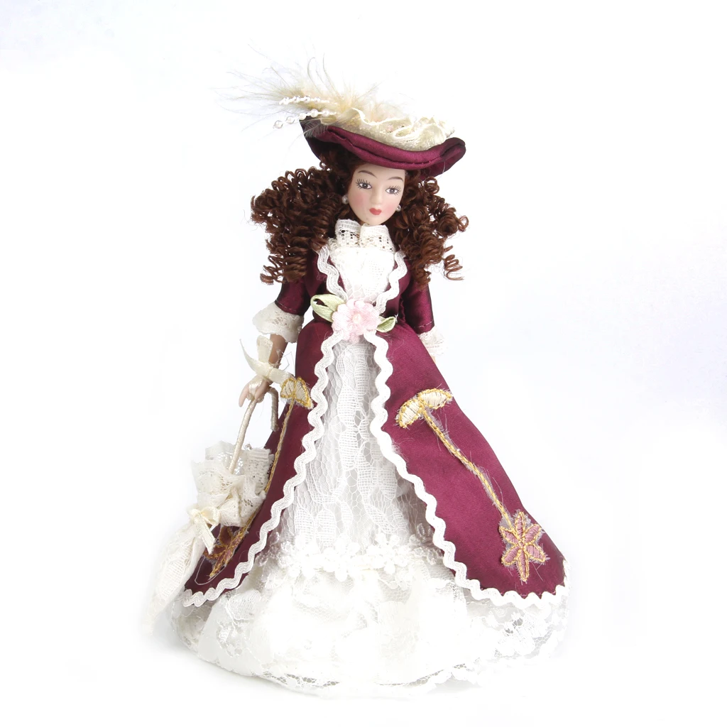 Porseleinen Poppen Klassieke Schoonheid Lady W. Hoed Voor 1:12 Poppenhuis Miniatuur