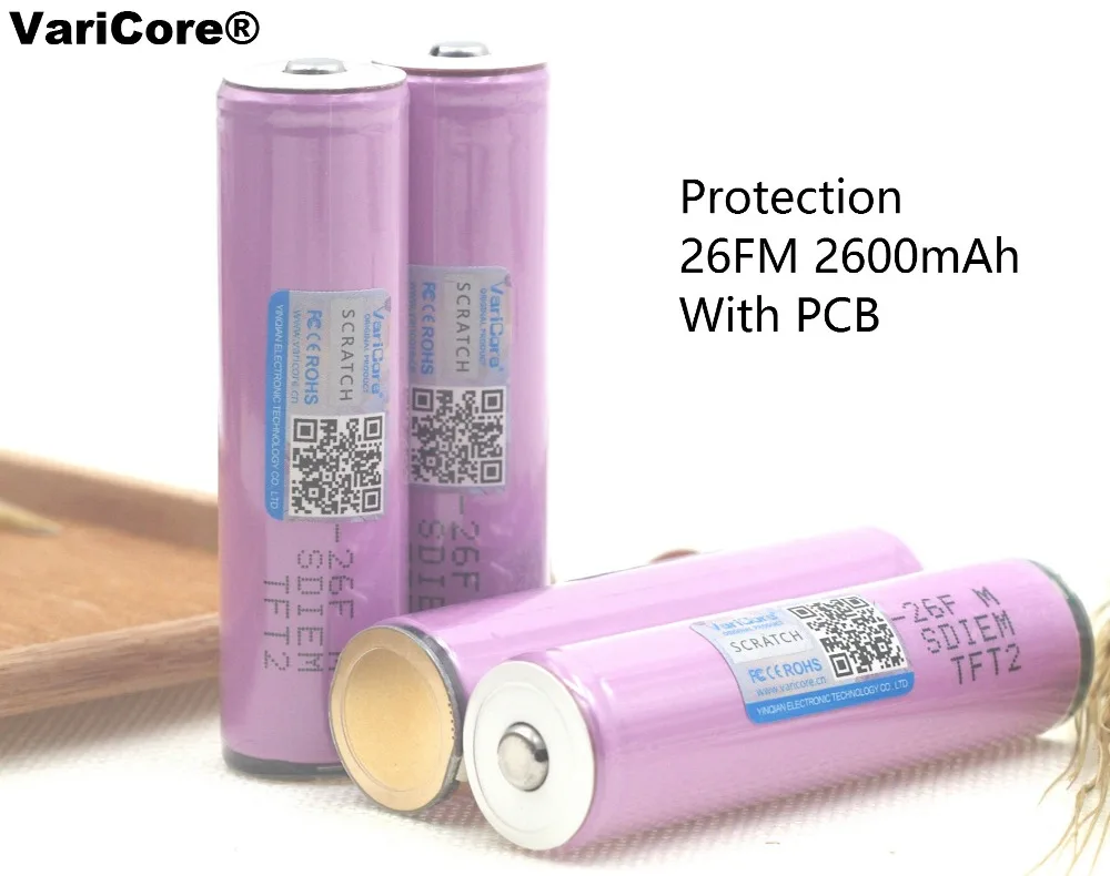 VariCore Protected 100% New Original 18650 ICR18650-26FM 2600mAh Li-ion 3.7v Rechargeable Battery With PCB For flashlight ues