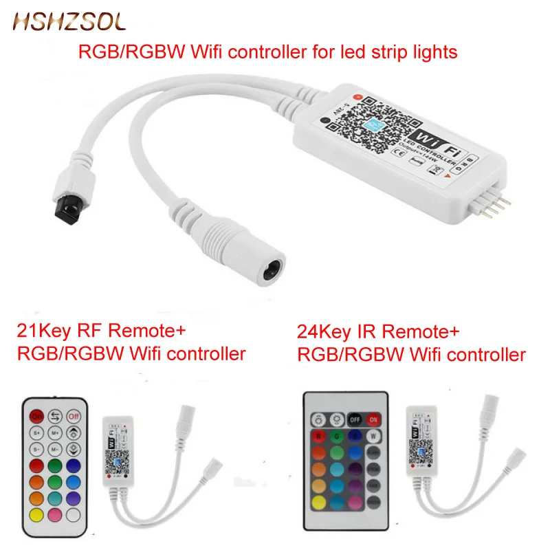 DC9V12V24V RGB RGBW Wifi LED Controller android/IOS+24Key IR/21key RF Remote control SMD5050 3528 LED Strip Light Via Smartphone