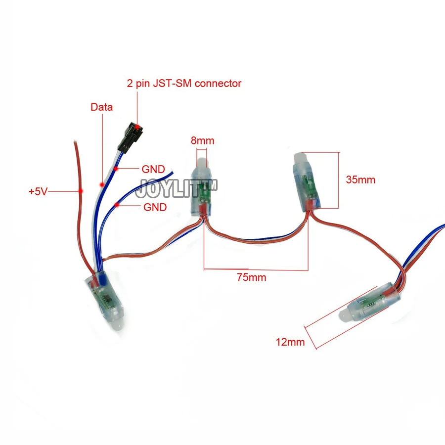 5V WS2811 12mm Modules Diffused Digital RGB LED Pixel String Light Individually Addressable Round LED Module 50pcs/String IP68