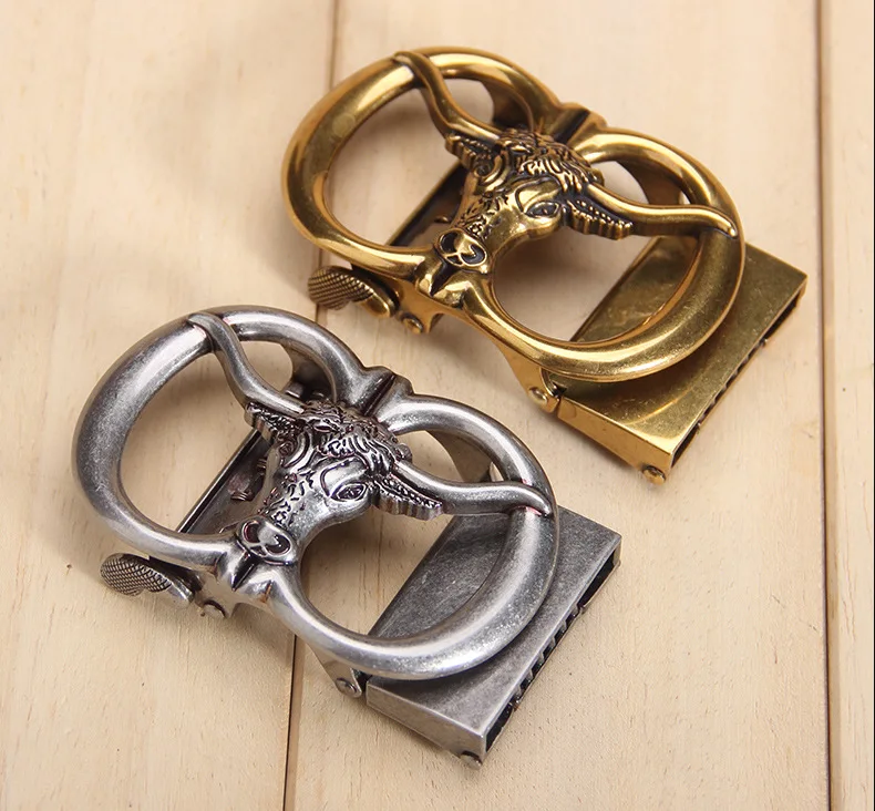 

Vintage animal bull head alloy buckle automatic buckle 3.5CM casual jeans belt accessories clip