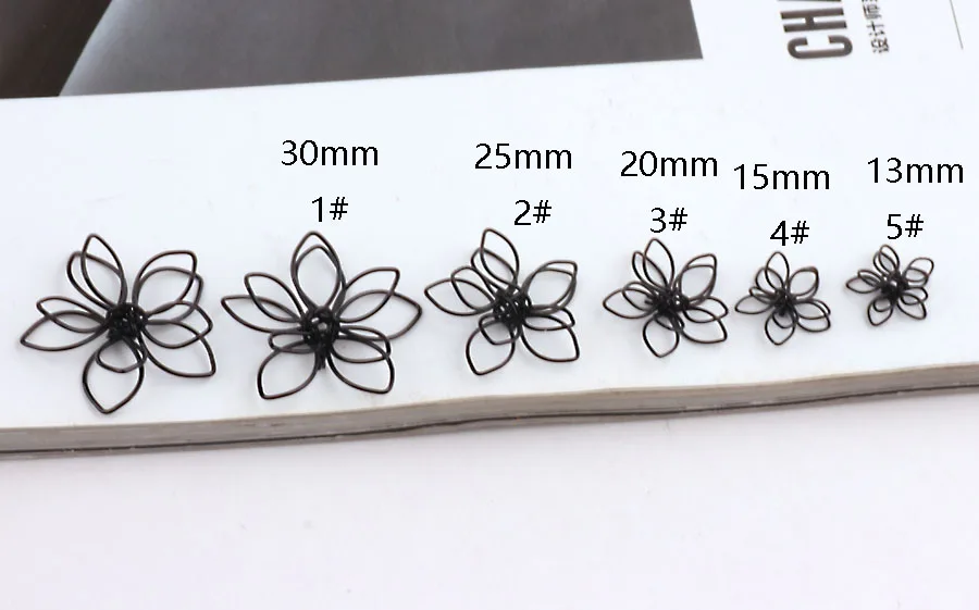 50pcs/lot Black color wire flower Charms handmade flower Pendants For DIY Earring Jewelry Making Finding Earrings Accessories