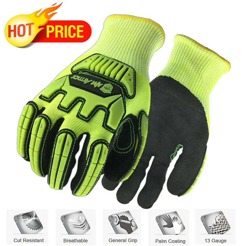 100% High Quality Anti Vibration Cut-Resistant Safety Work Gloves with Nitrile Oilproof Good Grip Plam Glove Garden Protection