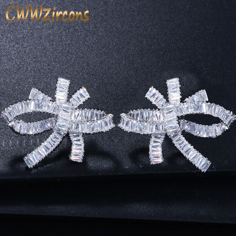 CWWZircons High Quality Full Cubic Zircon Bar Setting Big Geometric Earrings Jewelry for Women Christmas Gift CZ286