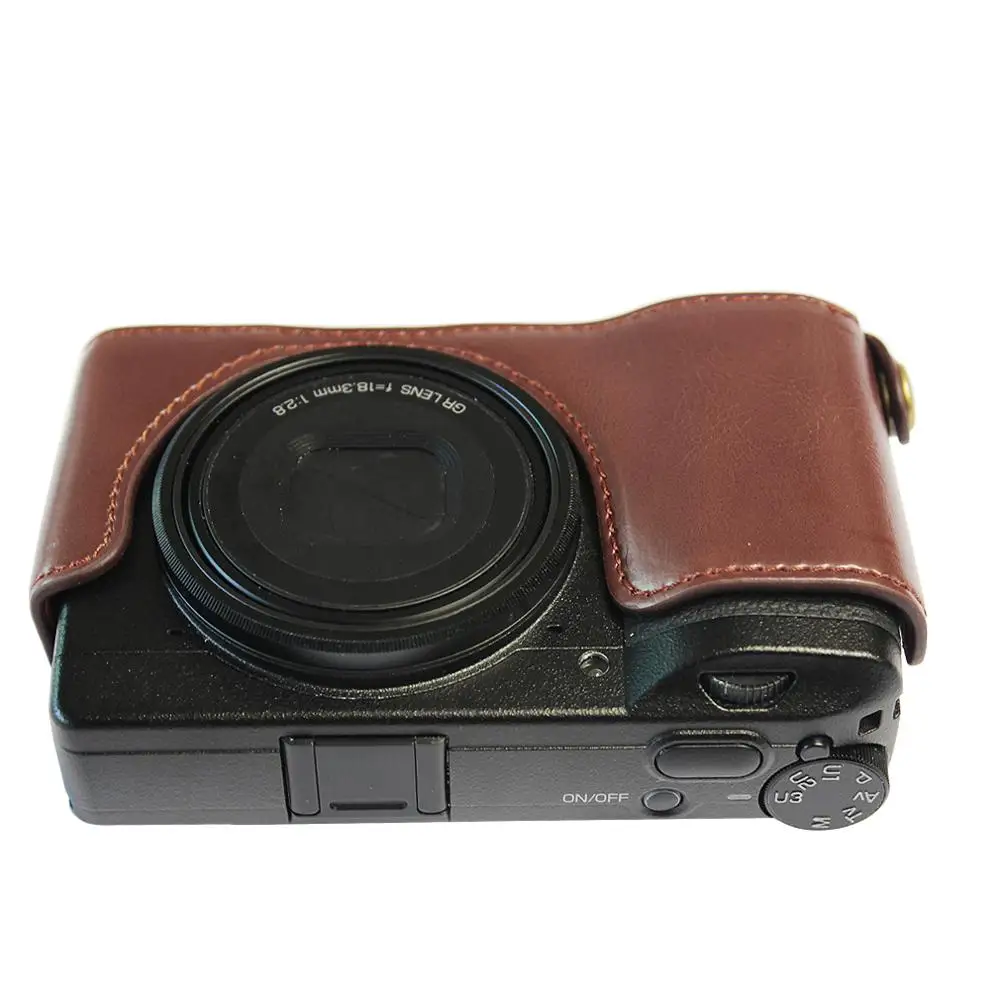 Half Body PU Leather Camera Case Bag For Ricoh GRIII GR3 Cover With Battery Opening