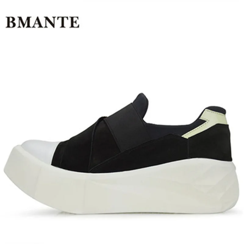 Bmante Men Shoes Genuine Leather Suede Height Increasing Luminous Male Adult Sneakers Slip-on Flatform Japanese Owen Trainers