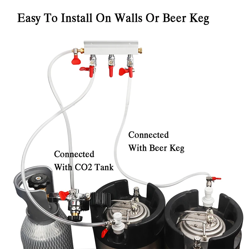 Multi-way CO2 Gas Distribution Manifold Splitter, 2/3/4 Way Home Brew Check Valves Draft Beer Kegerator 5/16 Barb,9mm fittings