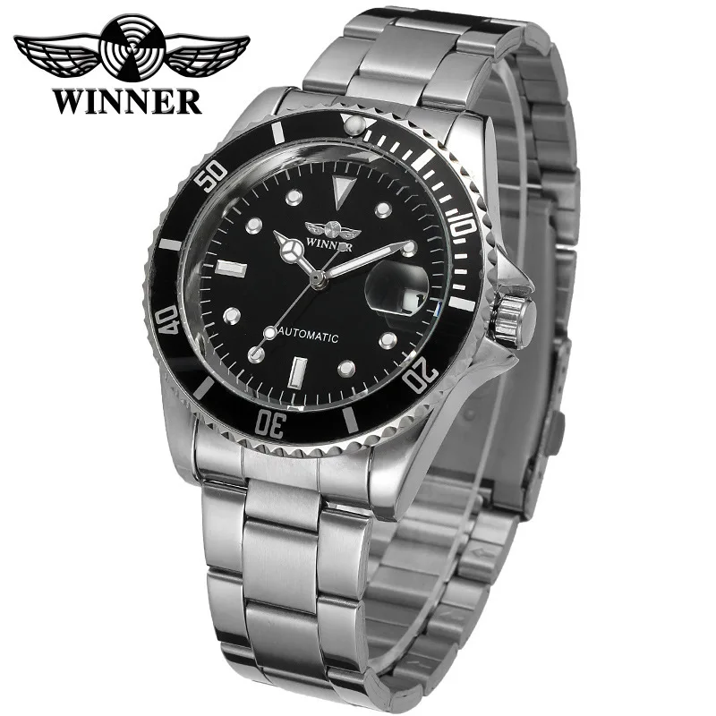 2018 Fashion WINNER Men Luxury Brand Date Display Stainless Steel Watch Automatic Mechanical Business Wristwatch Relogio Releges