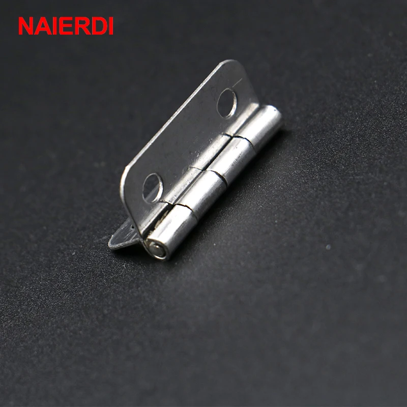 NAIERDI 10pcs 25mm x 20mm Silver Mini Door Hinges Cabinet Drawer Jewellery Box Mini Hinge With Screws For Furniture Hardware